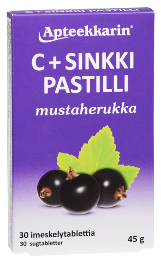 Apteekkarin C+ Sinkki pastilli mustaherukka 30 kpl