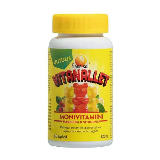 Sana-Sol Vitanallet monivitamiini 60 kpl mansikka-sitruuna
