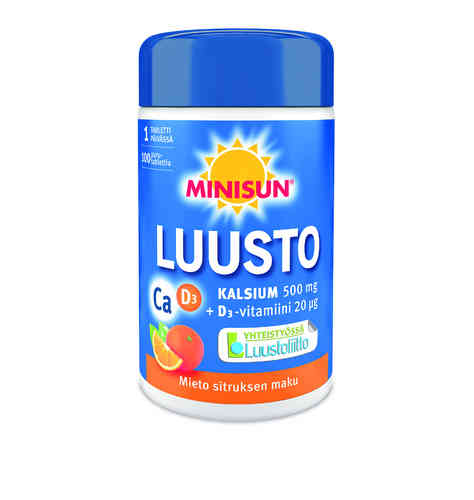 Minisun Luusto Kalsium + D3 20 µg 100 purutablettia