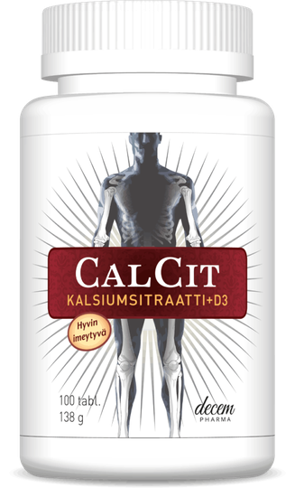 CalCit kalsiumsitraatti + D3-vitamiini 500mg/15mikrog 100 tabl