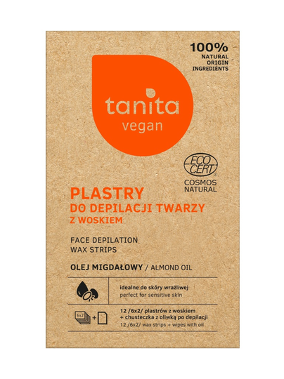 Tanita vegan face wax strips -kylmävahaliuskat kasvoille 12kpl