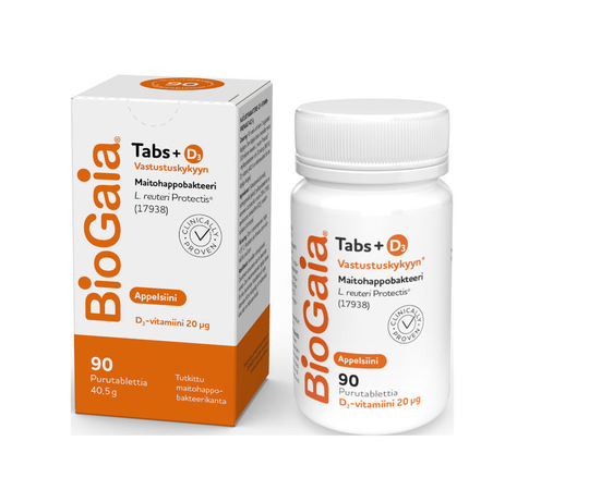 BioGaia Tabs+D3 maitohappobakteeri Appelsiini 30 tabl