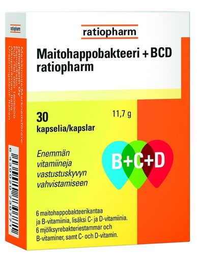 Maitohappobakteeri B + C + D ratiopharm 30 kapselia