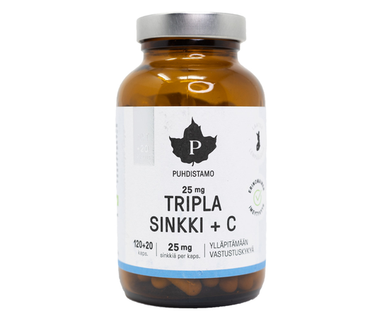 Puhdistamo Tripla Sinkki + C, 25 mg, 240 kaps. (Kampanjakoko!)